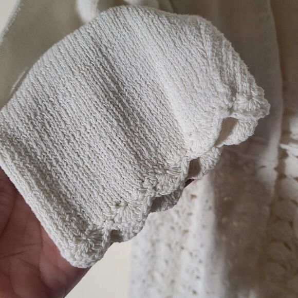 LOFT | Crochet White Cardigan Women M Tie Closure V-Neck Grandmacore Cottage - Picture 4 of 7